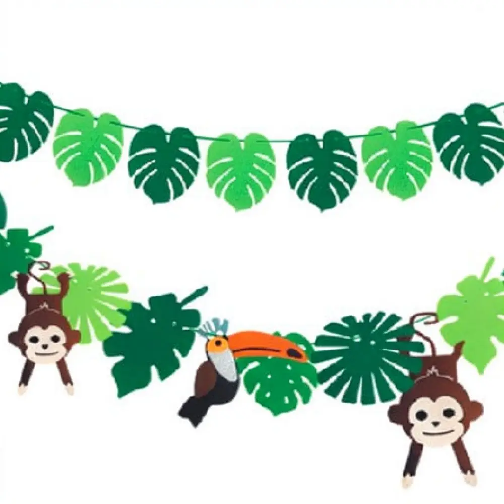 Tropical Green Leaf Felt Banner Garland Hanging Ornament Nursery Decor Kids Room Party Background Wall Decoration
