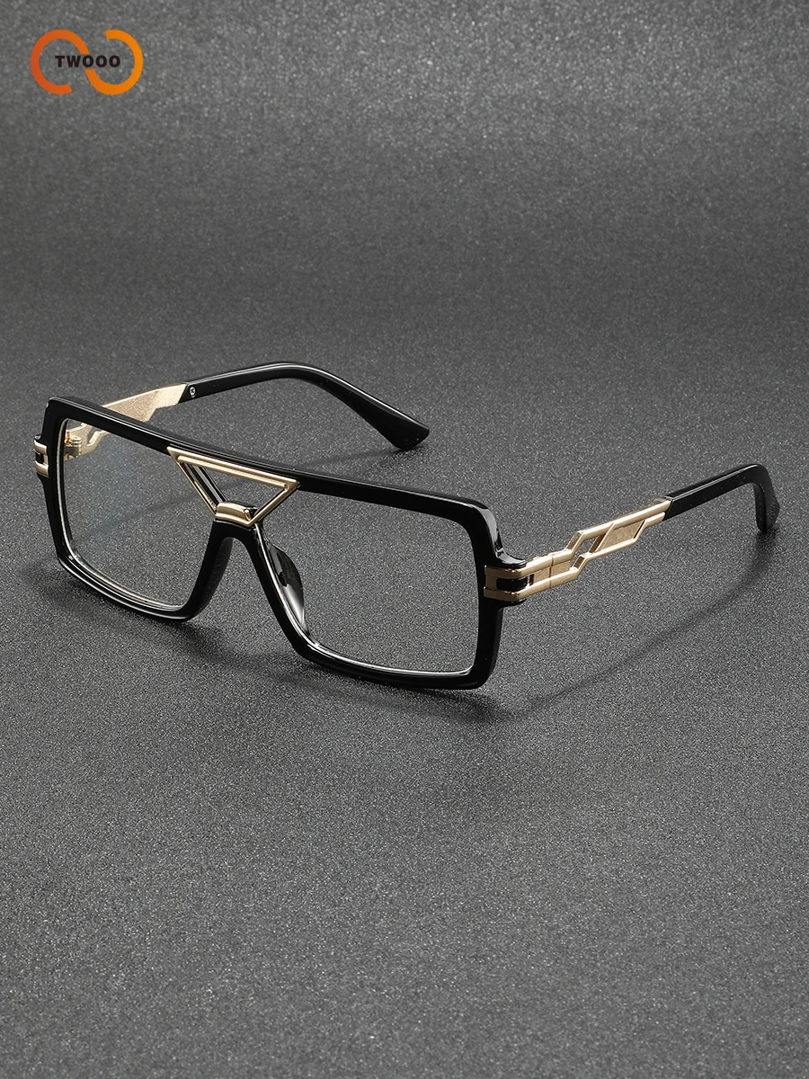 نظارات حجب الضوء الأزرق للجنسين، إطار مربع مع تفاصيل معدنية ذهبية، عدسات شفافة عالية الدقة للكمبيوتر والألعاب #4