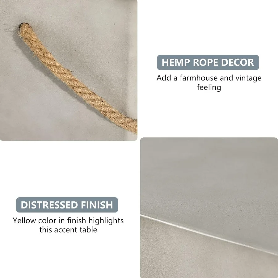 Table d'appoint rectangulaire en béton avec poignées en corde de chanvre pour une utilisation extérieure, table d'appoint de patio de 15 pouces et table basse d'appoint idéale pour G
