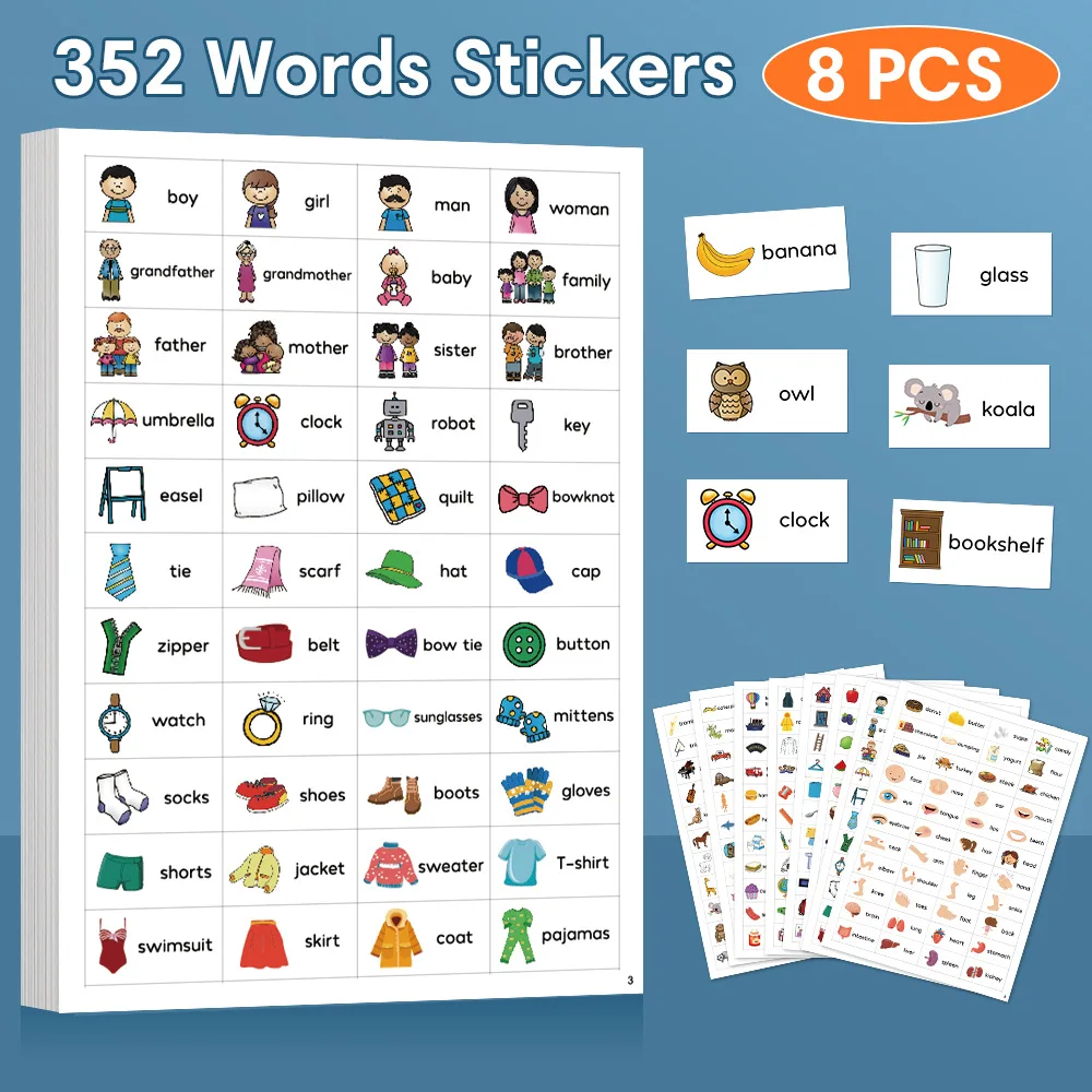 English Words Learning Stickers Decorative Family Daily Routines Sentences Rewards Sticker Teacher Teaching Aids Montessori