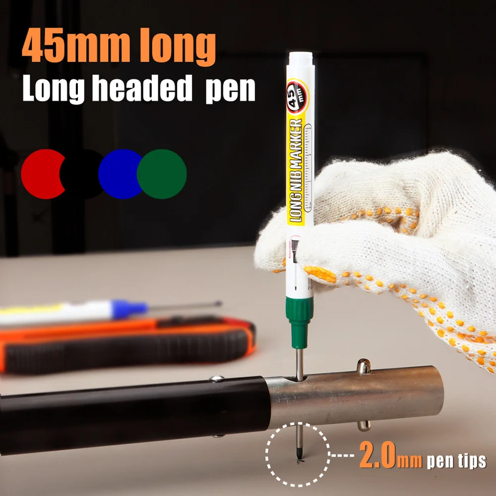 10 قطعة أقلام تحديد ذات فتحة عميقة برأس طويل، قلم تحديد معدني عميق الوصول 45 مم، قلم تحديد مقاوم للماء سريع الجفاف، أداة تحديد البناء #6