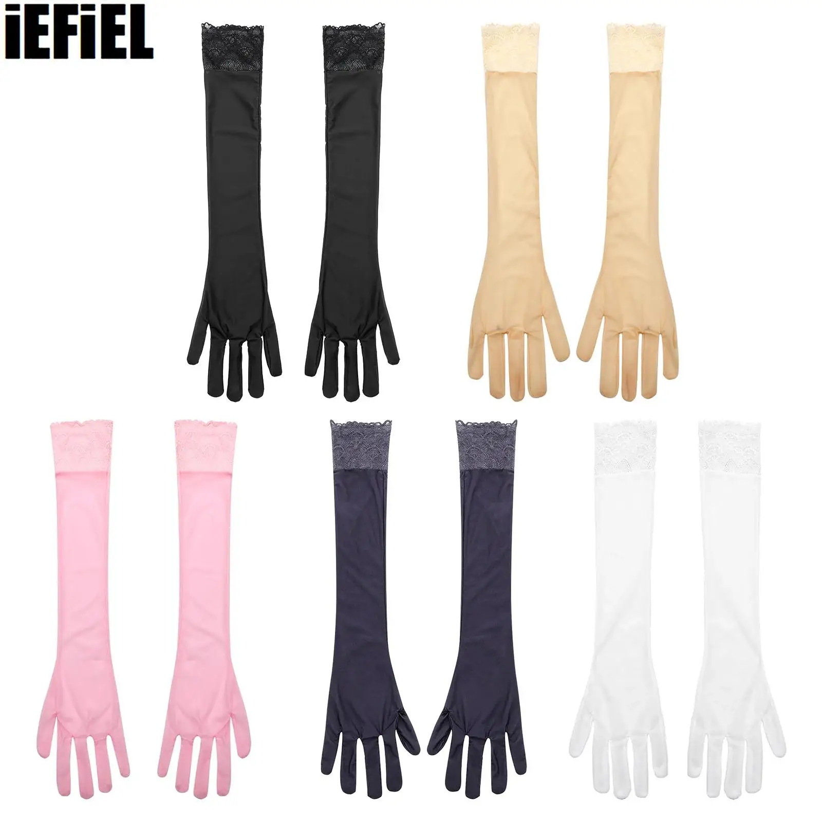 1 Pair Glossy Silky Gloves Anti-slip Lace Openings Over Elbow Length Ultra-thin Gloves Evening Party Costumes Accessories