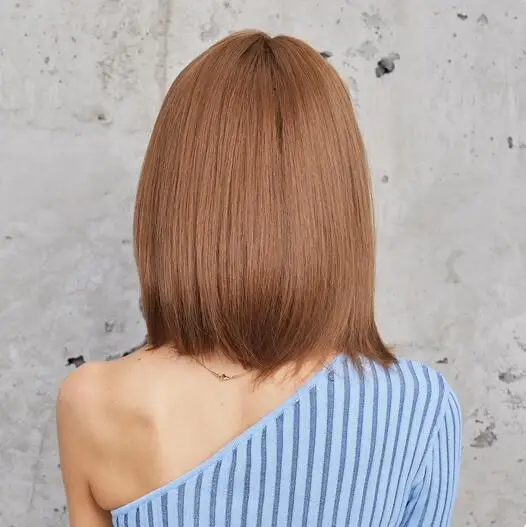 Light Brown Synthetic Wigs Short Straight Bob Cut Blunt Wig Copper Brown Hair for Black White Women Daily Party Heat Resistant