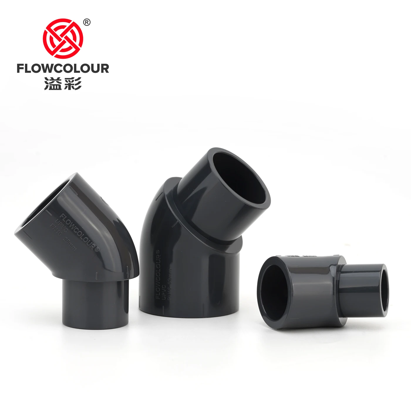 Flowcolour 20-32mm Grey/White UPVC Single Spigot 45 Degree Elbow, Industrial PVC Connector, Pipe Fitting, Accessory