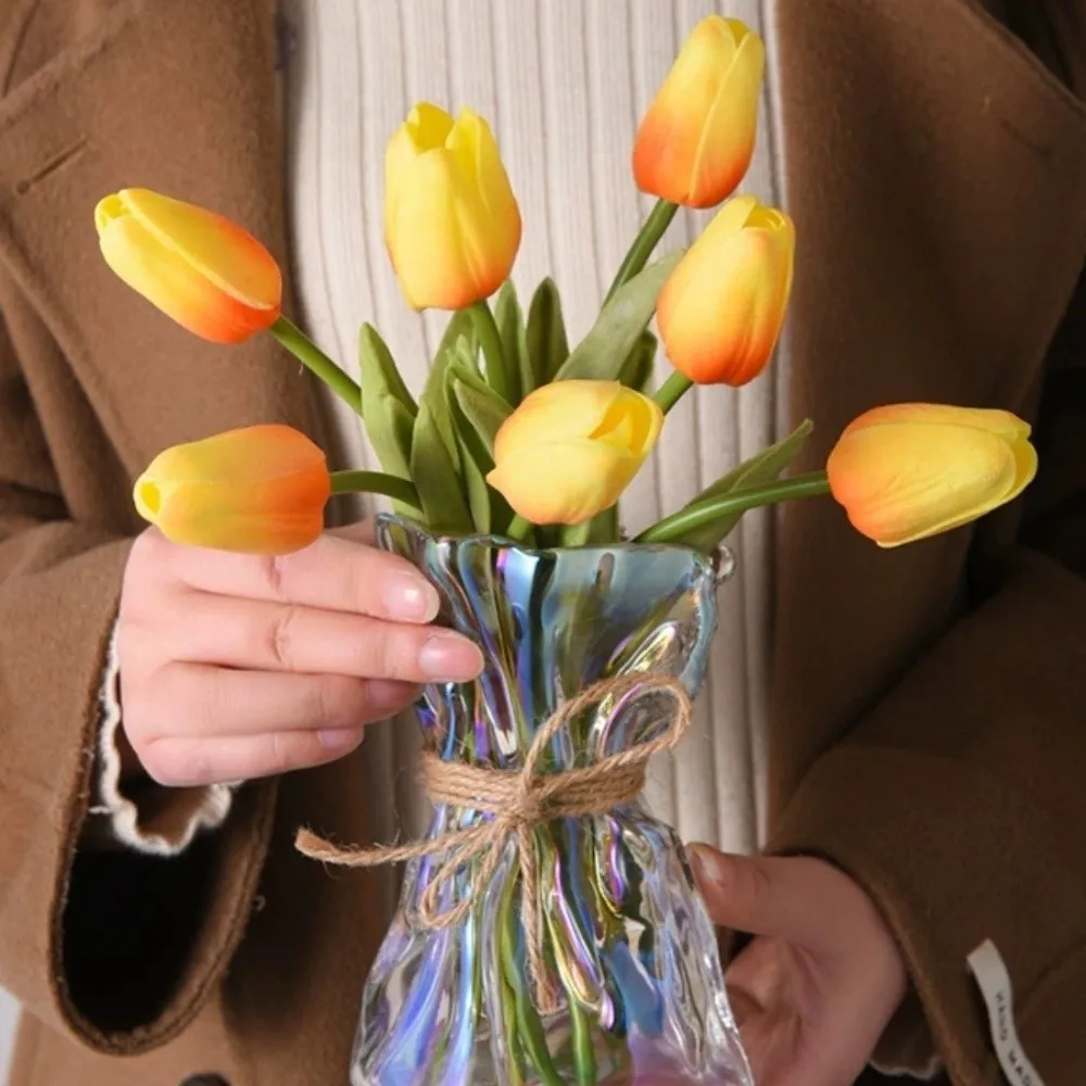 Creative Transparent Irregular Glass Vase Romantic Minimalist Hydroponic Vase with Rope Tabletop Vase Office
