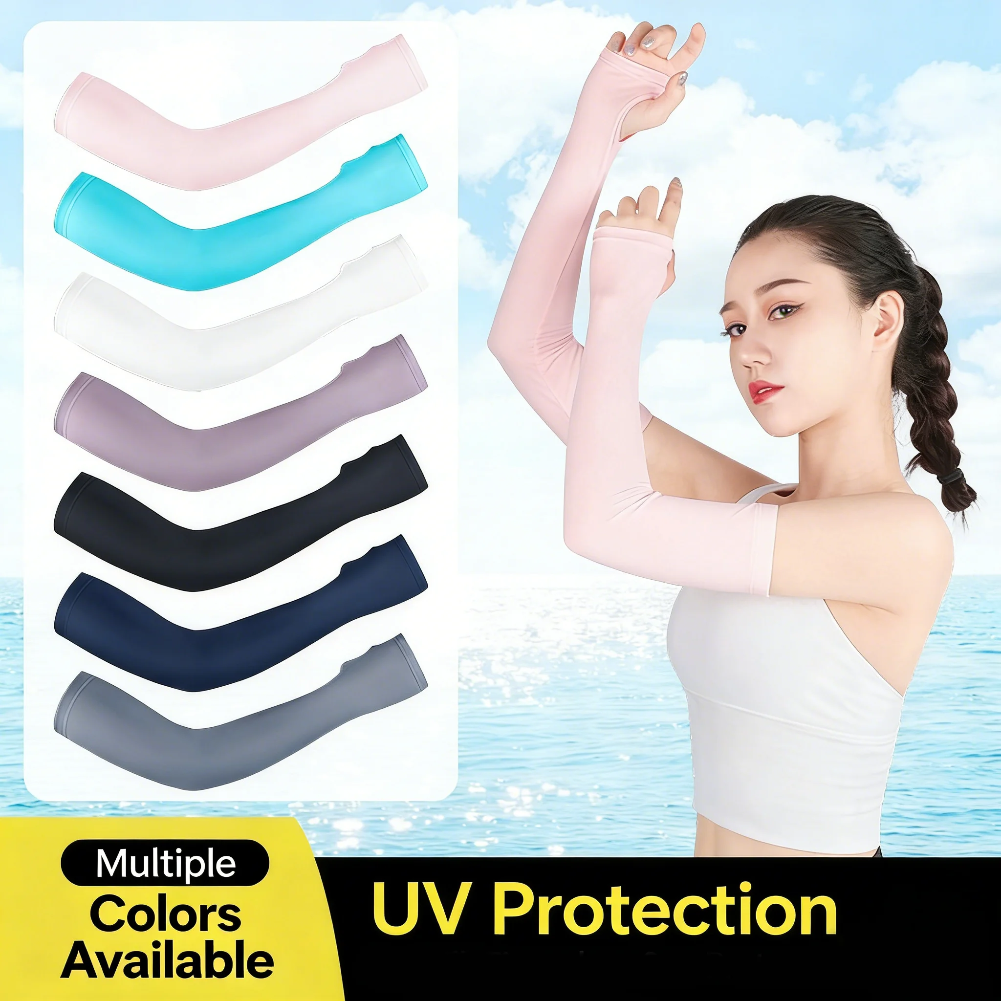 Ice Silk Arm Sleeves Multi-color UV Protection Sleeves Men Women Thumb Hole Arm Covers Outdoor Cycling Fishing Travel Arm Guards