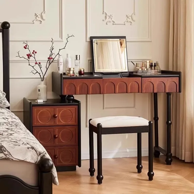 

Medieval ash wood solid wood flip dresser two-in-one makeup table retro storage cabinet