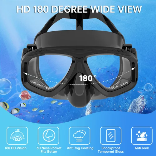 Imagen 2 del producto Máscara aletas juego de snorkel 4 en 1 vista panorámica parte superior seca ajustable aletas de buceo cortas bolsa de viaje equipo de buceo natación adultos