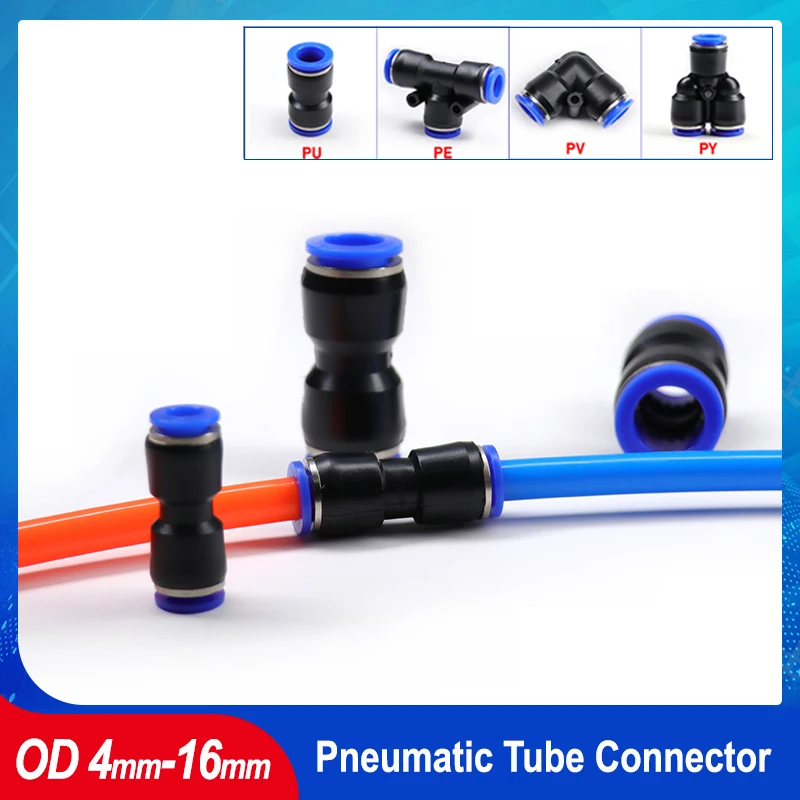 

1/5/10pcs Air Pneumatic Tube Connector OD4mm 6mm 8mm 10mm 12mm 14mm 16mm PU Tube Pipe Fittings Quick Connectors