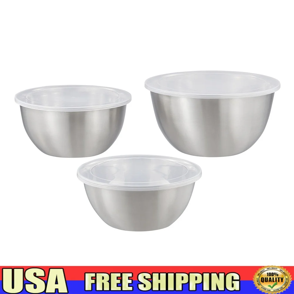 

6-Piece Stainless Steel Mixing Storage Bowl Set with Lids Durable Dishwasher Safe Nesting Bowls Clear Lids Food Freshness