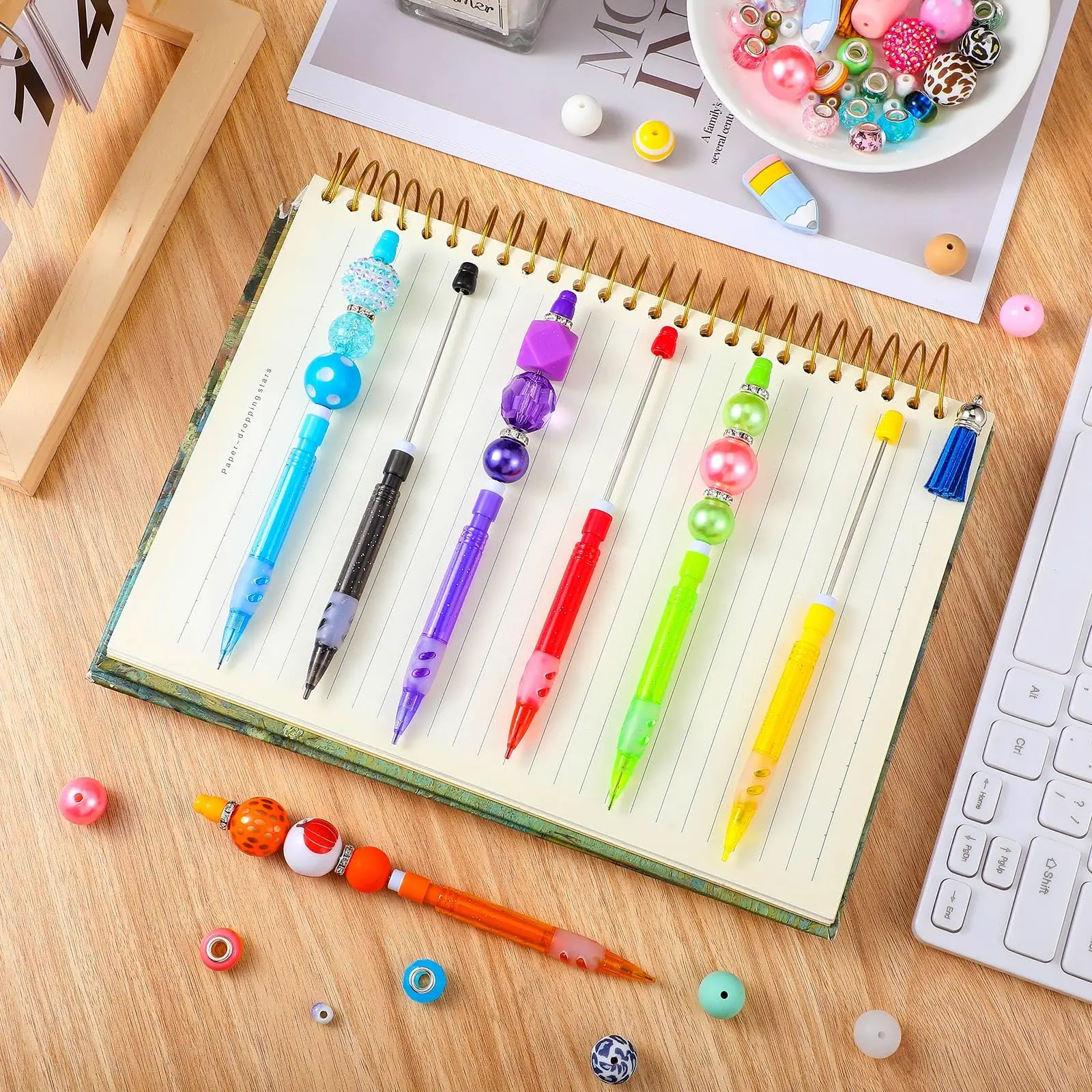 18Pcs Beaded Pencil for Students Non Sharpening Pencil 0.5 Non Refilling Beadable Automatic Cute Writing Pencil Wholesale