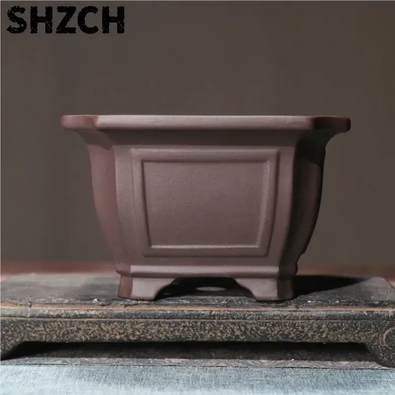 Creative Yixing Purple Sand Flower Pot Square Ceramic Bonsai Pot Household Desktop Chinese Style Decorative Flower Pot 1PCSLE915