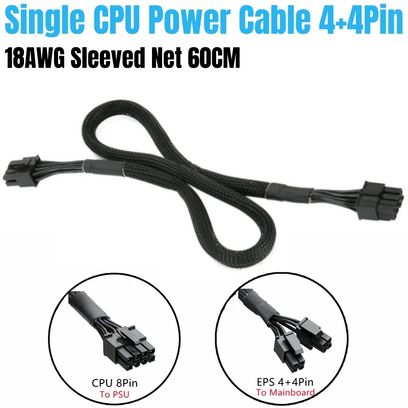 CPU Power Cable PSU 8Pin to 4+4Pin EPS/ATX12V for Corsair HX750 HX850 HX1000 HX1200 PLATINUM TYPE 4 Modular Powers, 18AWG 60 CM