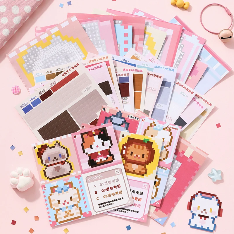 Cute Mini Collage Sticker Card Account Enthusiasts Anime Cartoon Pixel Style Paper Version Magic Collage Bean Sticker Scrapbook