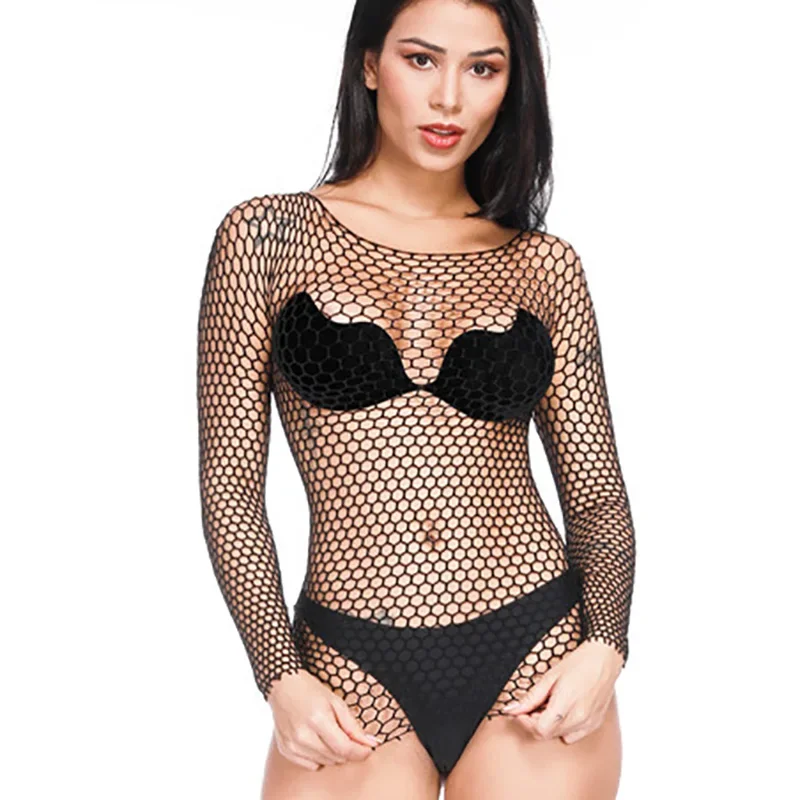 Women Fishnet Mesh Tops Black Sexy See Through T-Shirt Skinny Goth Hollow Out Long Sleeve Shirts Crop Top Shirt Streetwear