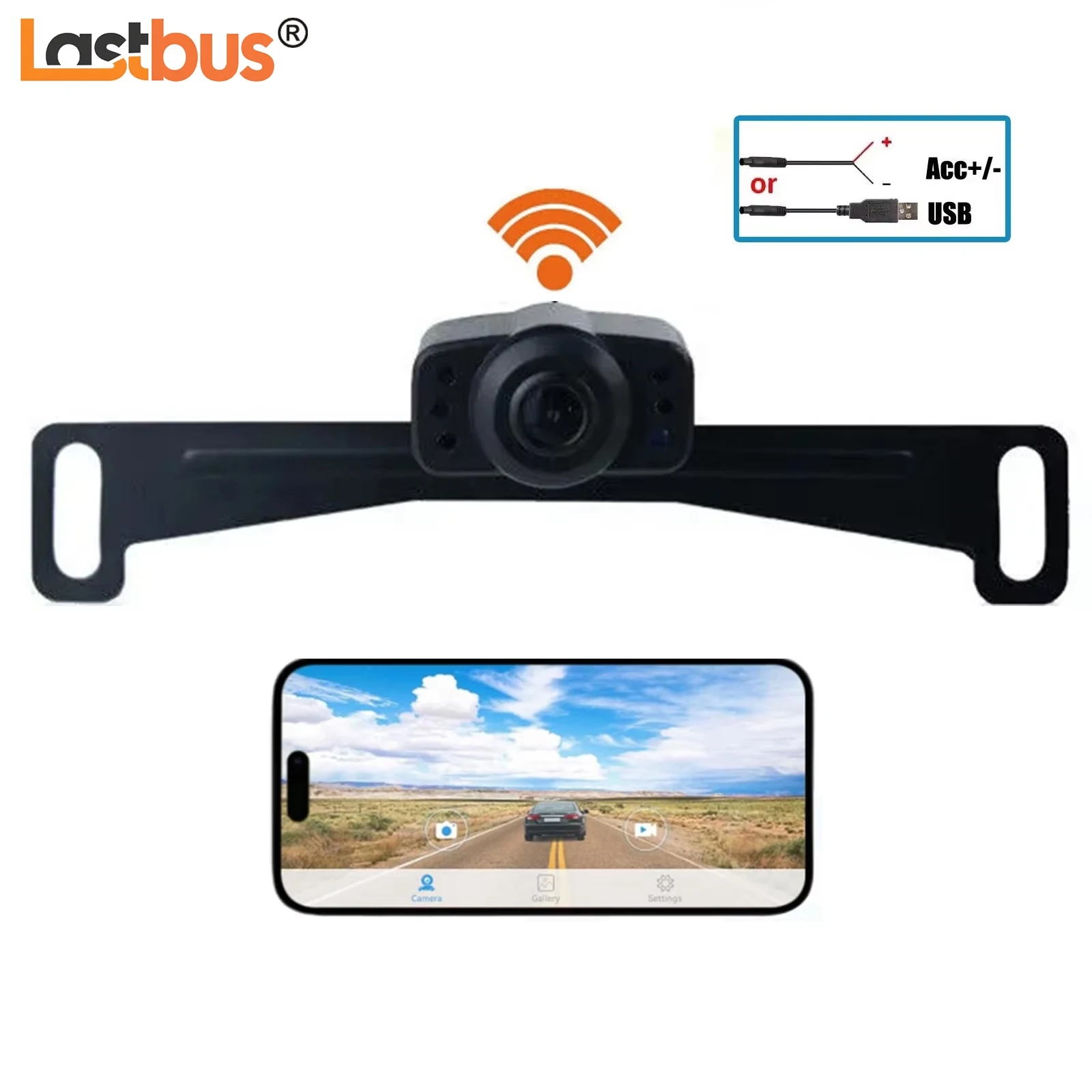 

Lastbus Car Wireless WiFi Backup Camera 5G 720P HD Car License Plate Rear View Reverse Camera For iPhone iPad Android Phones