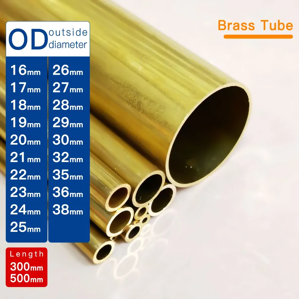 Brass tube OD16-38mm length300 500mm Round Brass alloy Pipe Straight Large outer diameter precise thickness0.4-3