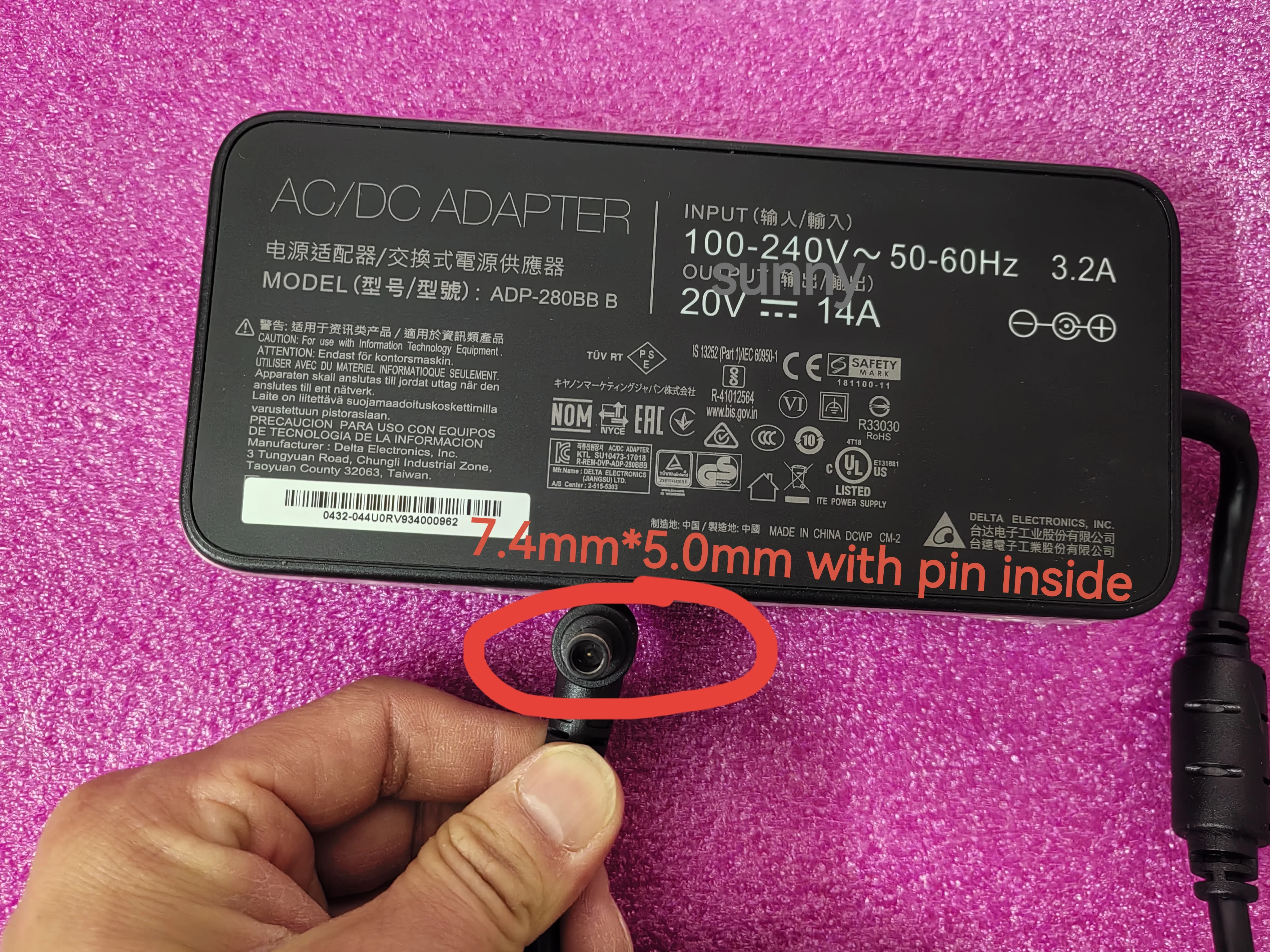 OEM Delta 20V 14A ADP-280BB B 7.4mm Pin 280W AC Adapter For MSI GE63 Raider RGB MS-16P7 9SF-600us RTX2070 Gaming Laptop