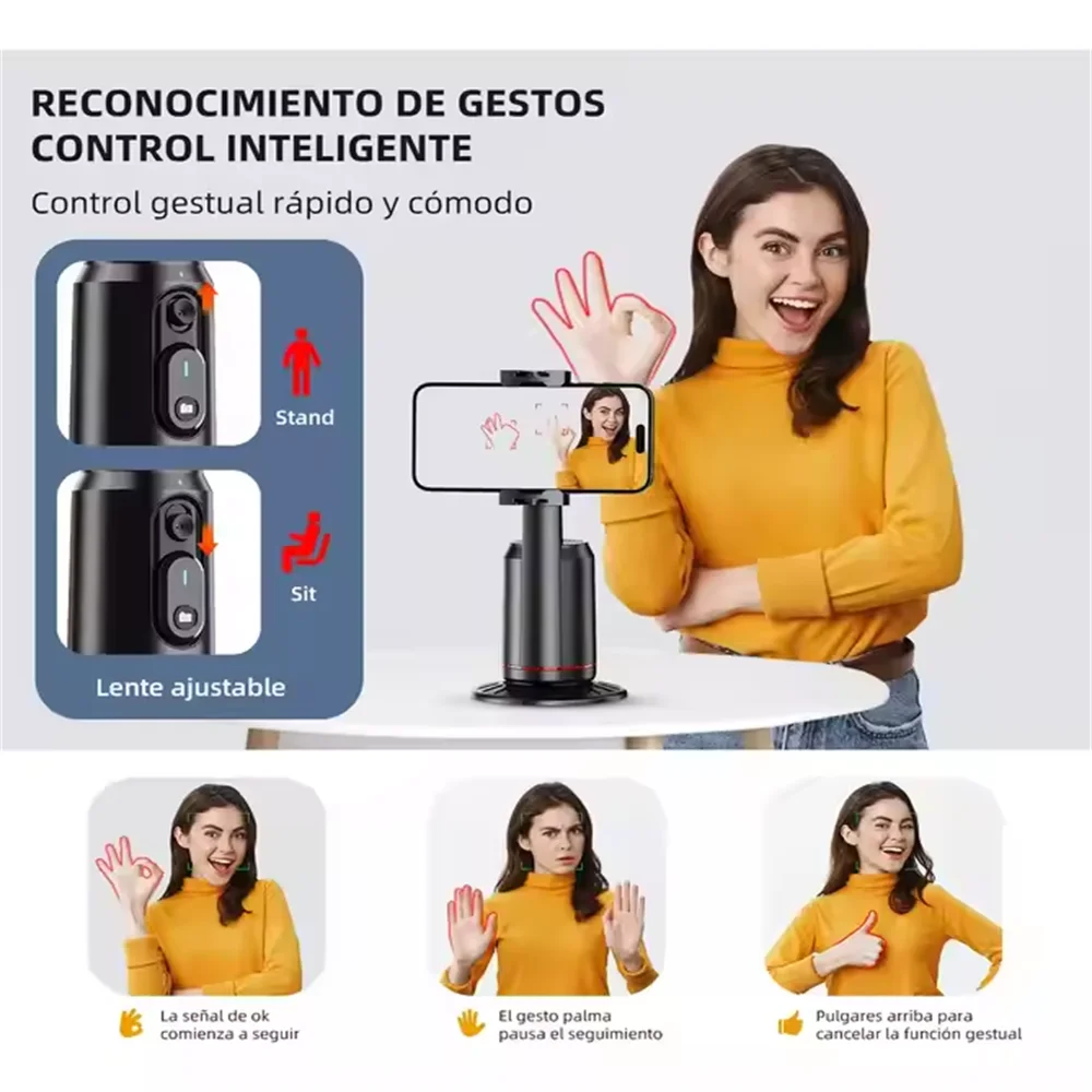 FGCLSY AI Gimbal حامل هاتف سطح المكتب الكل في واحد مثبت 360 ° تتبع الوجه التلقائي لمدونة فيديو الهاتف الذكي المباشرة