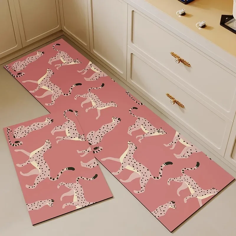 

Kitchen Floor Mats Non-slip Oil-resistant Carpet PVC Leather Wash-free Foot Mats Animal Pattern Long Size Rugs Alfombra 주방 카펫