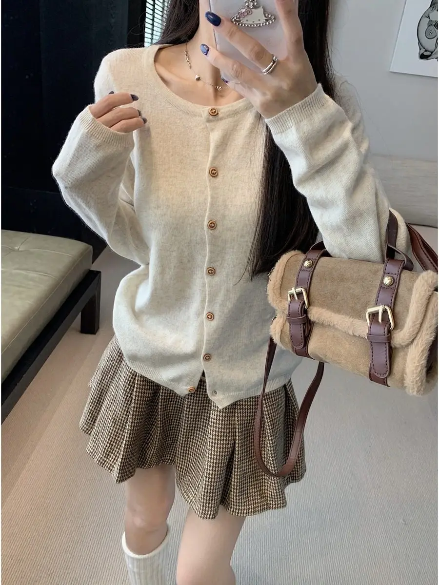 Color Blo Striped Long Sve Knitted Cardigan round Ne Casual Sle Women's Winter Slimming Top Button up Knitwear