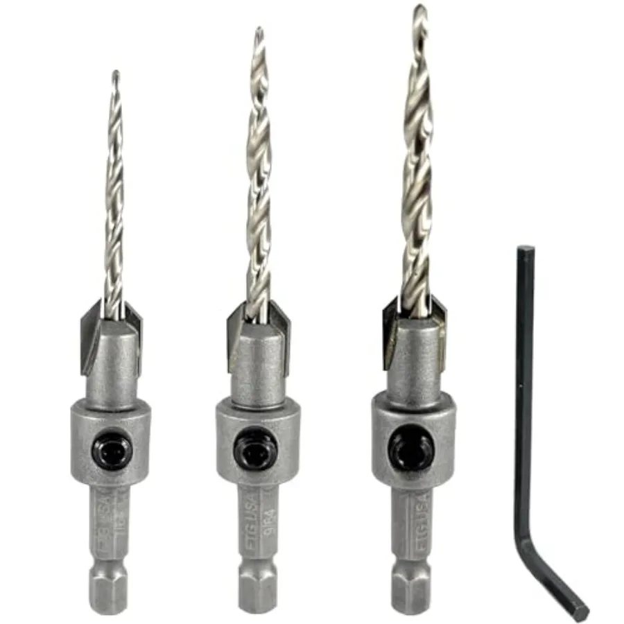 

Tungsten Carbide Tipped Countersink Drill Bit with Tapered Drill Bit 1/4 Inch Quick Change Hex Shank and Allen Wrench