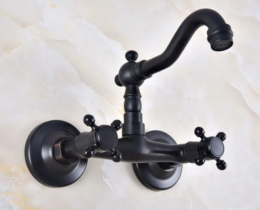 

Black Oil Rubbed Brass 360 Swivel Spout Bathroom Basin Faucet Dual Handle Dual Hole Kitchen Sink Cold Hot Water Mixer Tap Dnf818