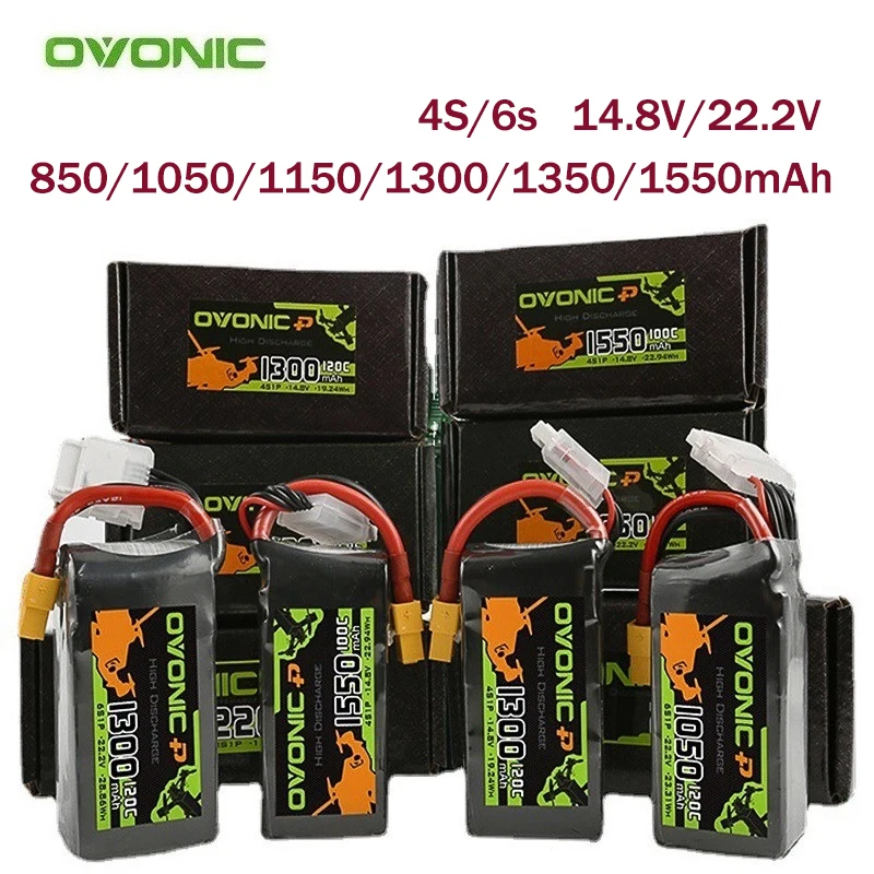 OVONIC 14.8/22.2V 850/1050/1200/1350/1550mAh 100/120/150C akumulator LiPo do helikoptera RC Quadcopter FPV części do dronów wyścigowych