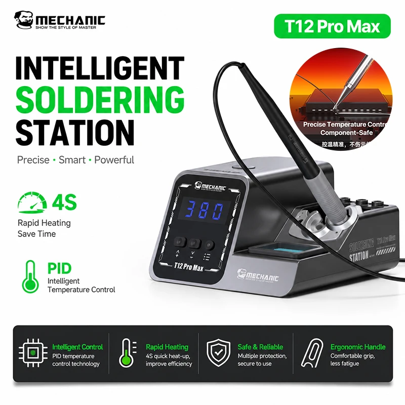 mechanic-t12-pro-max-soldering-station-intelligent-temperature-control-fast-heating-with-auto-sleep-for-phone-pcb-repair