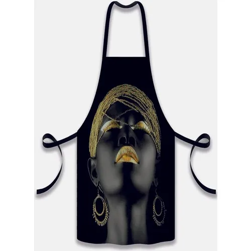 Else Carpet Else Yellow Black African Girl Patterned Fabric Chef Dish Kitchen Apron and Towel