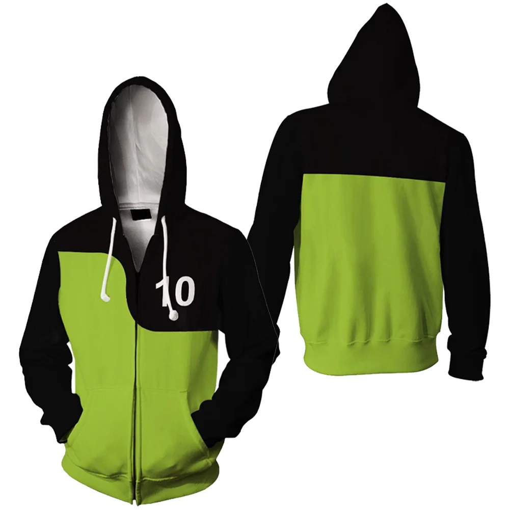 Ben Tennyson Cosplay Fantasy Hoodie Cartoon Ben10 Costume Disguise Zip Up Pullover Hooded Sweatshirt Adult Men Fantasia Outfits