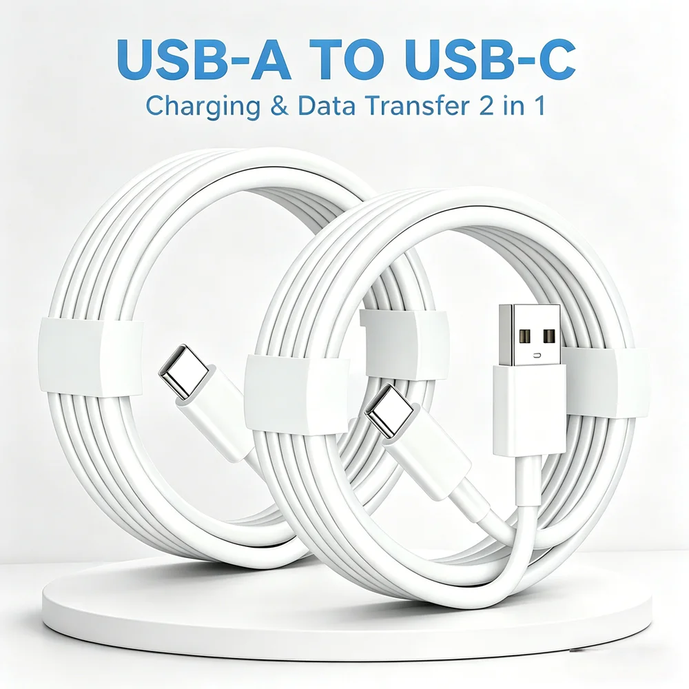 2M USB-A to Type-C Fast Charging Sync Cord Universal Charger Cable for iPhone 15-17 Samsung Huawei Lenovo & Tablet,2 Pack