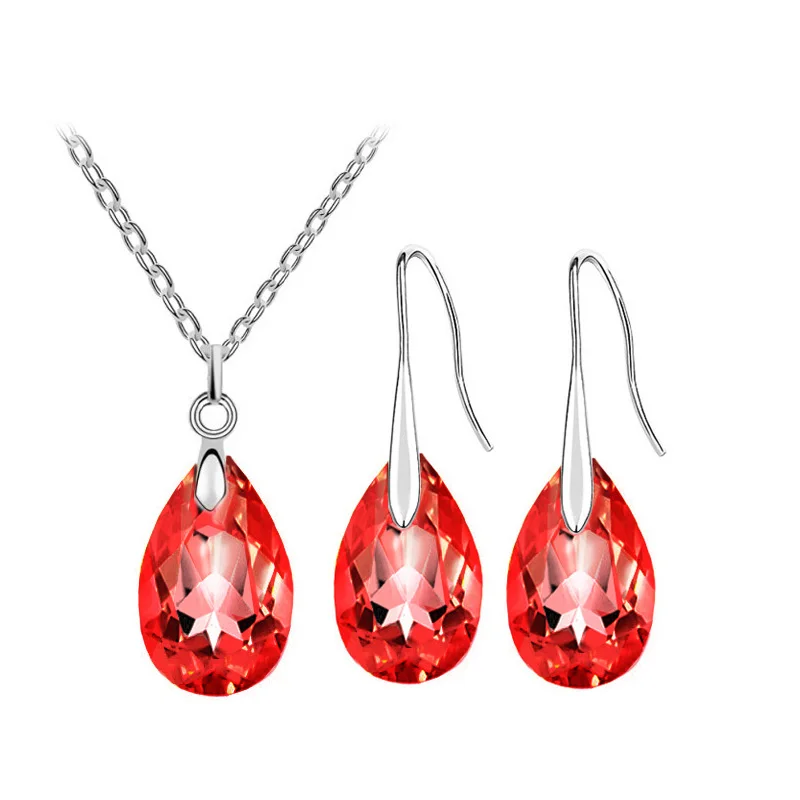 shine Crystal tear water pendant necklace earrings fashion jewelry set charm dropshipping birthday gift quality lover girl party