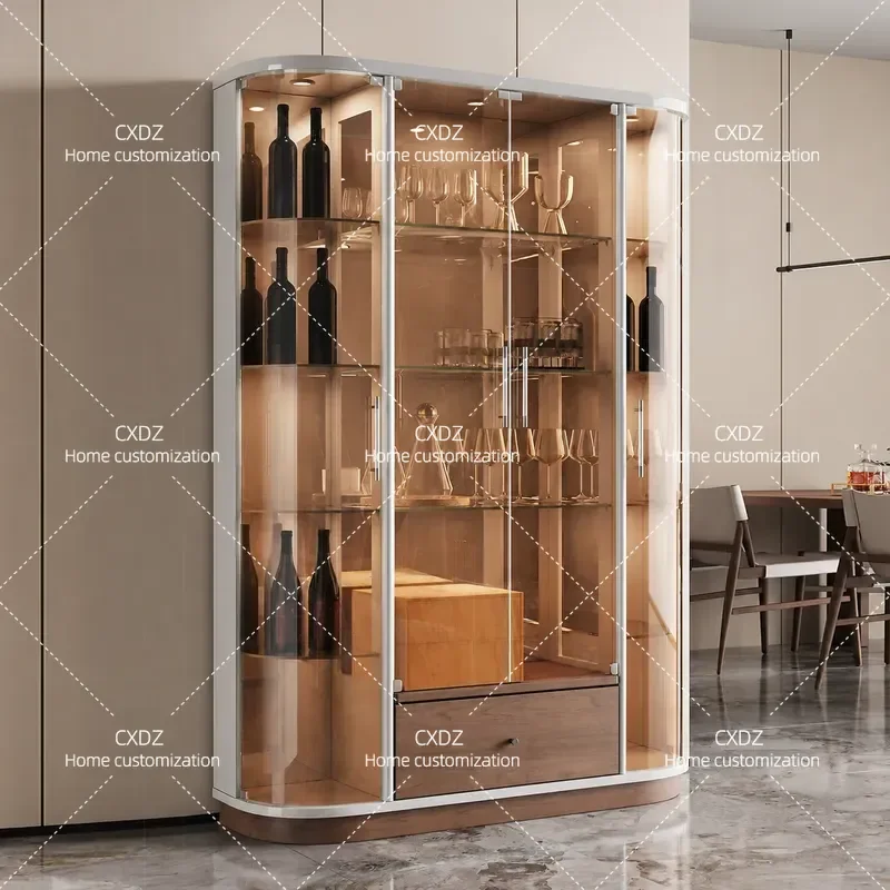 Modern Wall Mounted Wine Cabinet with Glass Door Living Room Display Storage Locker Dining Sideboard Decorative Integrated