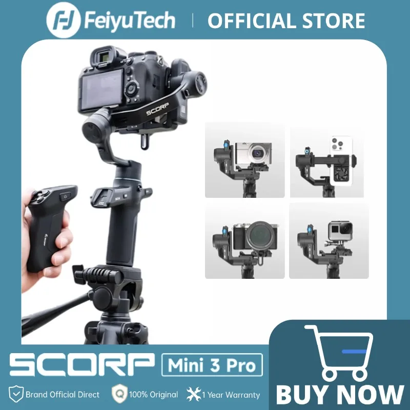 FeiyuTech SCORP Mini 3 Pro Gimbal with Detachable Remote Handle & AI 4.0 Tracking for Mirrorless, Action Camera & Smartphones