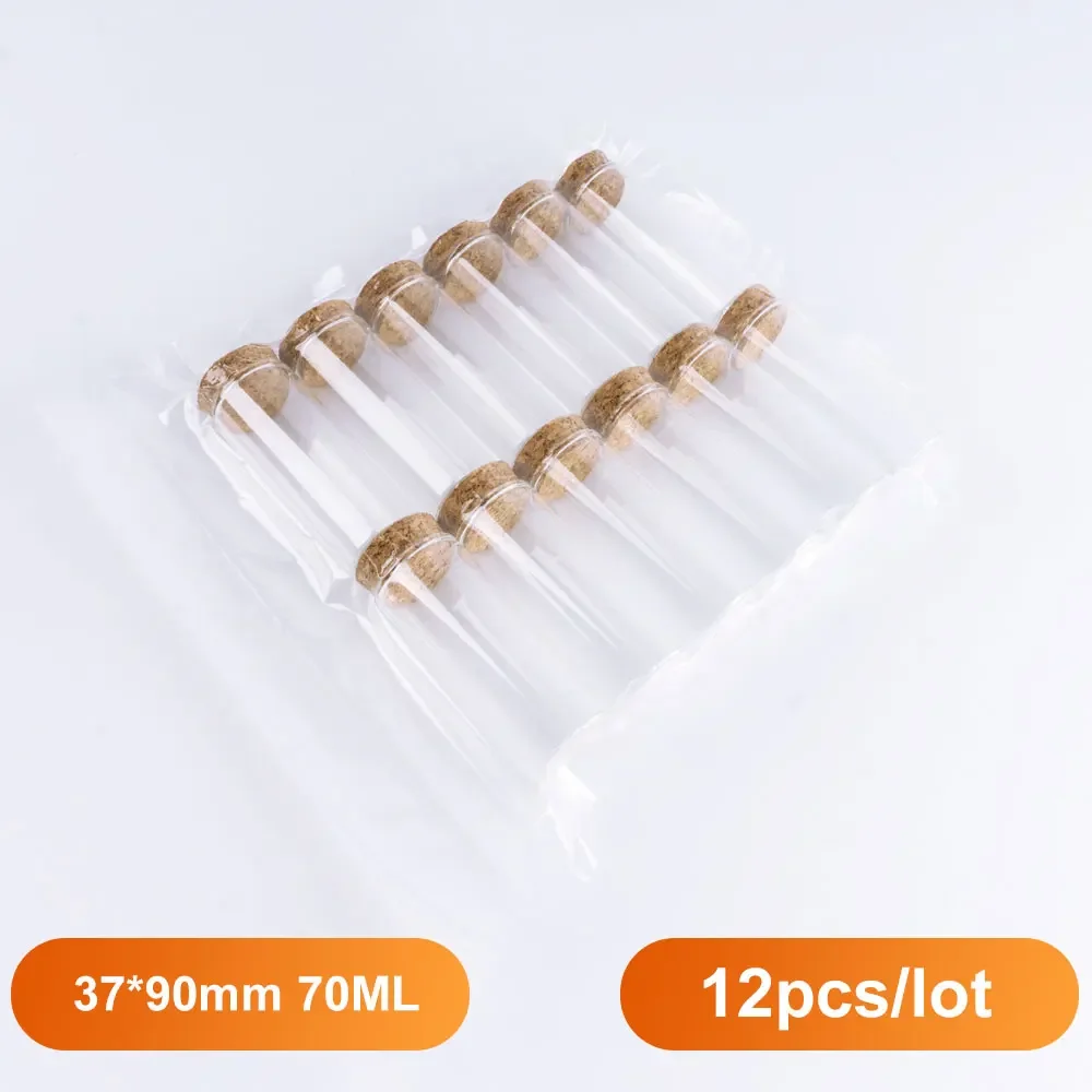 12 Pcs/lot Glass Bottle 90*37mm 70ml Small Stopper Test Tube Storage Spice Bottle Containers Glass jars Vials Cork Bottle