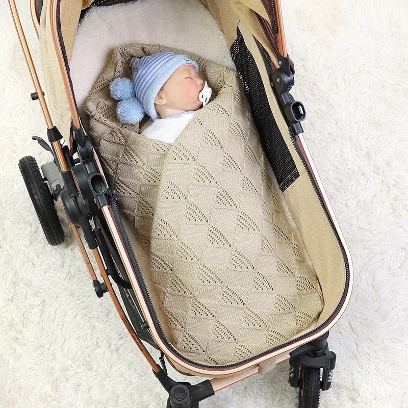 Newborn Baby Blanket Knitted Infant Boy Girl Stroller Swaddling Super Soft Toddler Bedding Plaid Crib Quilt 100*80CM Sleep Cover