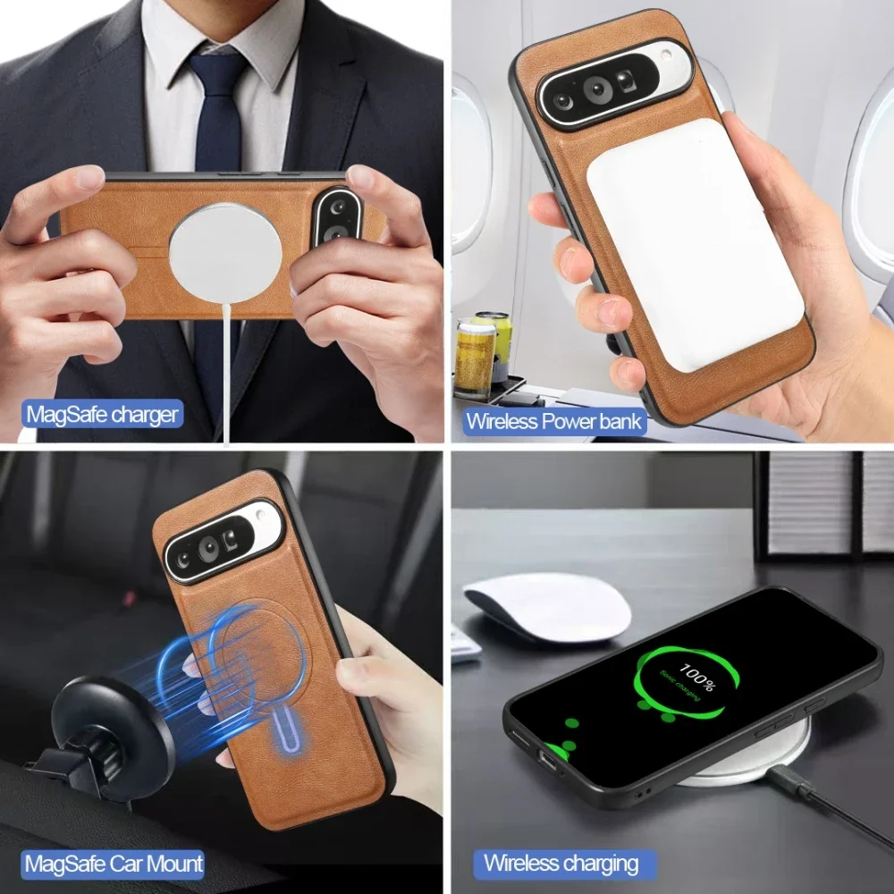 Magnetic Solid Color Leather Phone Cover For Google Pixel 9 Pro XL/Pixel 8 Pro/Pixel 8A With Detachable Flip Card Case
