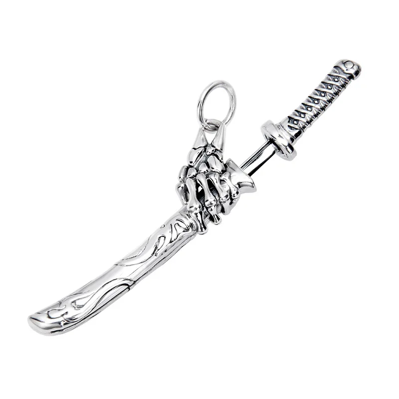 BOCAI New S925 Pure Silver Retro Personality Skeleton Ghost Claws Demon Sword Pendant Men\'s and Women\'s Gifts