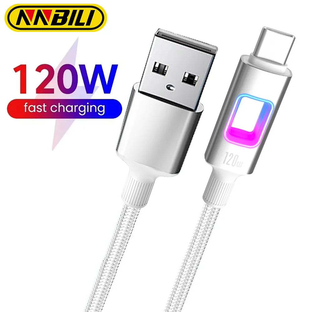 NNBILI NEW RGB 120W USB A to Type C Fast Charging Data Cord USB C Quick Charging for Huawei Vivo Oppo Samsung Charging Cord
