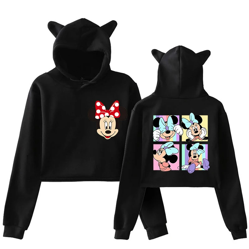 90s Cat Hoodies Minnie Disney Hoodie Crop Top Mickey Mouse Women Sweatshirt Kids Boys Girls Harajuku Streetwear Clothes Cropped