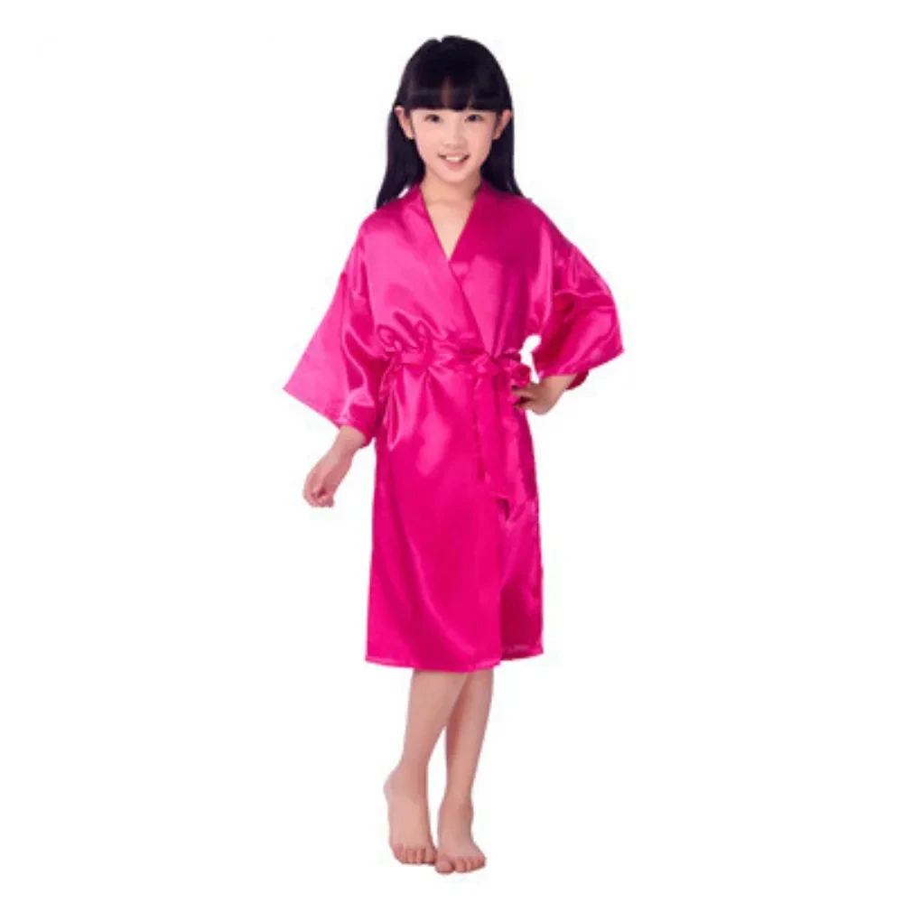 Wholesale Birthday Girl Gold Glitter Girl Robes Children Satin kimono Solid Color Kids Sleepwear for Birthday Spa Party D63