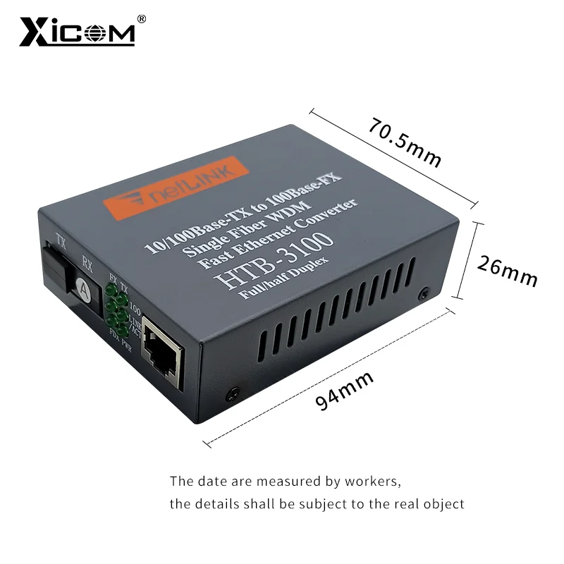 Pair 10/100 Fiber Optic Media Converter HTB-3100 Singlemode Simplex Fiber Transceiver Single Fiber Converter SC 20KM 1310/1550nm