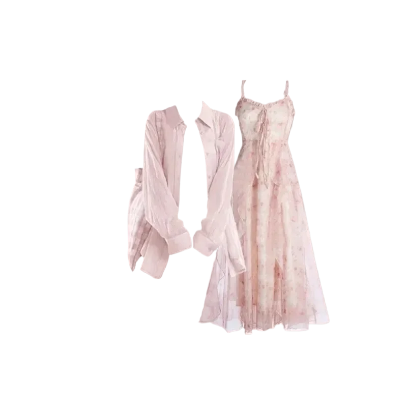 2025 Summer New Korean Elegant Dress Matching Set Women's Fashion Sunscreen Cardigan+Sexy Strap Skirt Two Piece Female Suit