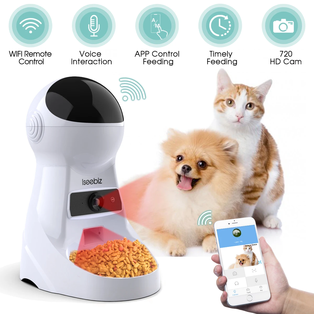 Iseebiz 3L Smart APP Pet Feeder Cat And Dog Food Dispenser With Recording Timing Feeding Auto Dog Cat Pet Feeding Pet Supplies