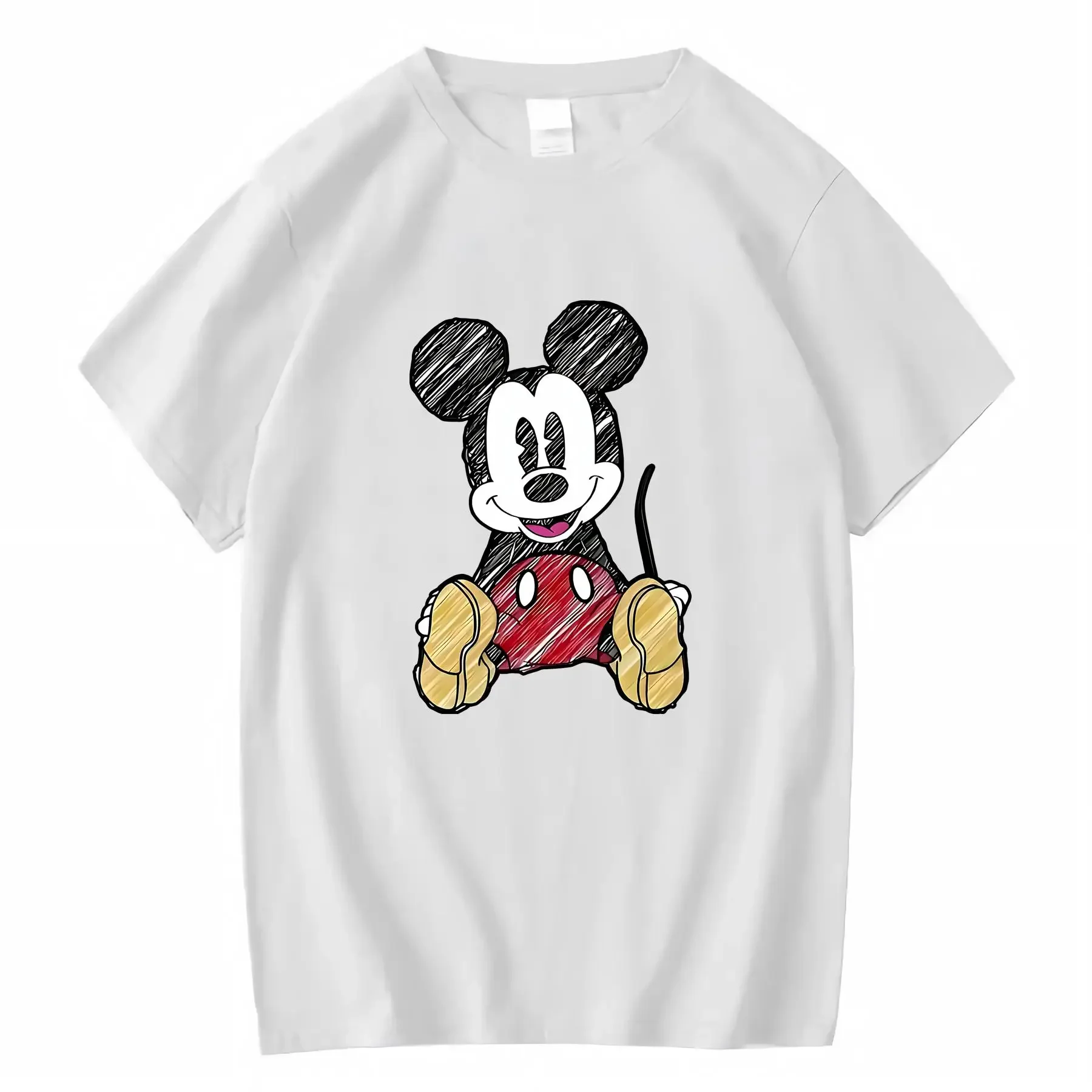 T-shirt da donna estiva Disney Mickey 220g di grandi dimensioni adatta a tutte le età Topolino e i suoi amici vintage lavato homme