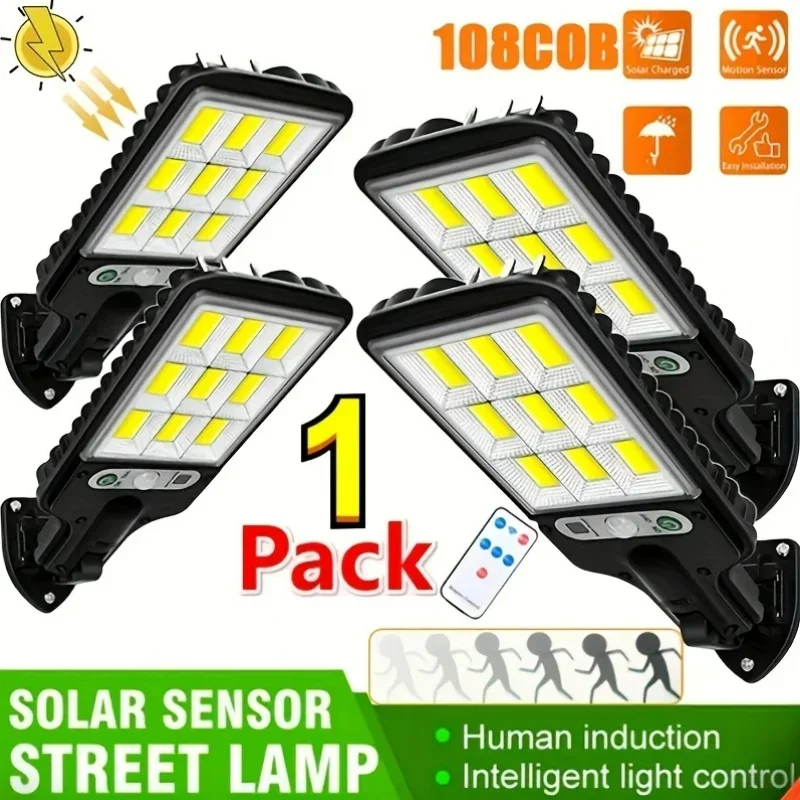 

108 COB Sensor Street Lamp 3 Light Modes Outdoor Waterproof Security Solar Lamps for Garden Patio Path Remote Control Light