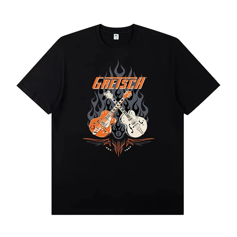 Camiseta Gretsch para Guitarra Elétrica, Instrumento Musical, Banda de Rock, Vocalista, Traje de Prática, Casual Masculina, Nova Coleção Verão 2026