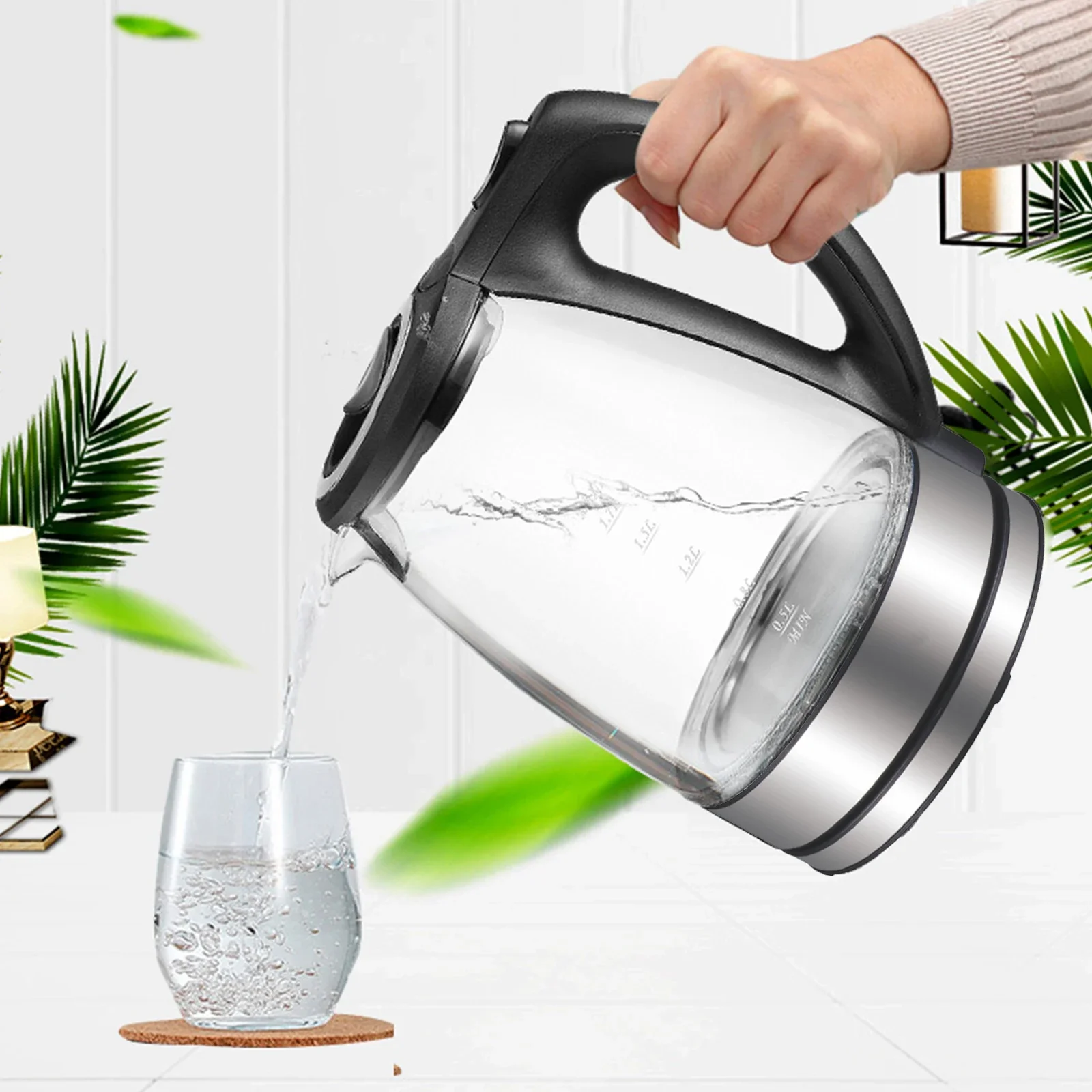 Electric Kettle 1.7L Glass Hot Water Heater for Tea Coffee Auto Shut-Off Kitchen Appliances Electric Kettles Tea Pots 110V 1500W