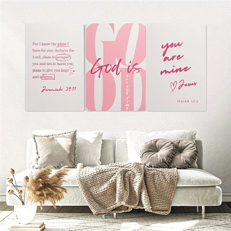 3pcsModern Pink  Christian God Is Good All The Time Wall Art Print Canvas Painting Poster Picture For Living Room Home Decor